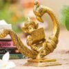 Reading Ganesha Idol on Peacock Brass Finish Ganpati Statue with Book and Om Symbol for Home Decor, Office Desk & Gift 6 Inch