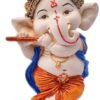 Polyresin Baby Ganesha Flute Statue HandPainted Lord Ganpati Idol for Puja Room, Home & Office decor, Spiritual Gift for Diwali & Ganesh Chaturthi