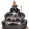 Black Ceramic Waterfall Backflow Incense Burner Lotus Leaf Design, Aromatherapy Incense Cone Holder for Home, Yoga & Meditation decor