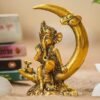 Golden Ganesha Statue on Crescent Moon - Hindu Deity Figurine for Spiritual Peace Golden Ganesha Statue on Crescent Moon - Hindu Deity Figurine for Spiritual Peace