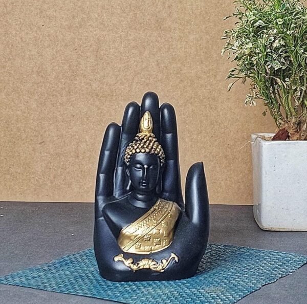 Handcrafted Lord Meditating Hand Palm Buddha Idol Statue Showpieces for Living Room,Bedroom,Gift,Home Decor,Table Decorations (Black Palm Buddha)