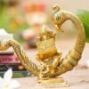 Reading Ganesha Idol on Peacock Brass Finish Ganpati Statue with Book and Om Symbol for Home Decor, Office Desk & Gift 6 Inch