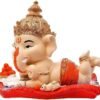 Baby Ganesha Idol Reading Book with Ladoo Cute Ganpati Statue for Home Temple Decor, Office Desk & Gift, Orange Dhoti Polyresin Showpiece 6 Inch