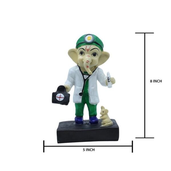Doctor Ganesha Idol Lord Ganpati Statue in Doctor Avatar with Mouse Polyresin Showpiece for Home, Clinic, Hospital, Gift for Doctors 8 Inch