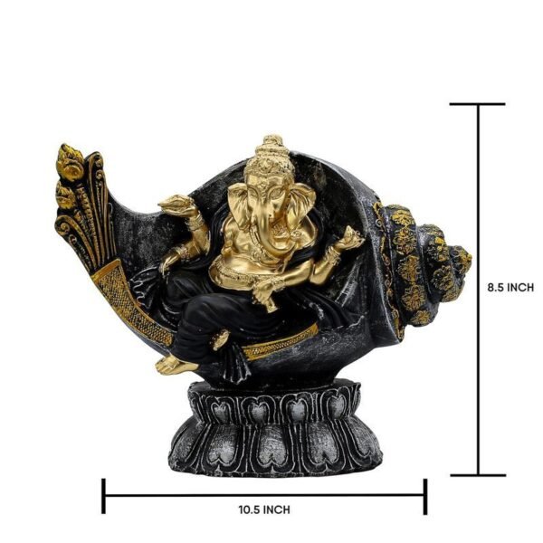 Golden Ganesha Statue Sitting on Diwali Lamp - Black and Gold - Hindu God Decorative Figurine for Home Office Table - 7 Inches