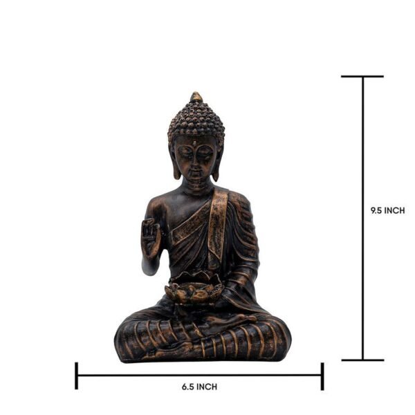 Meditation Buddha Statue with Lotus Bowl for Office Decor, Bronze Antique Finish, 24.1 x 16.5 cm