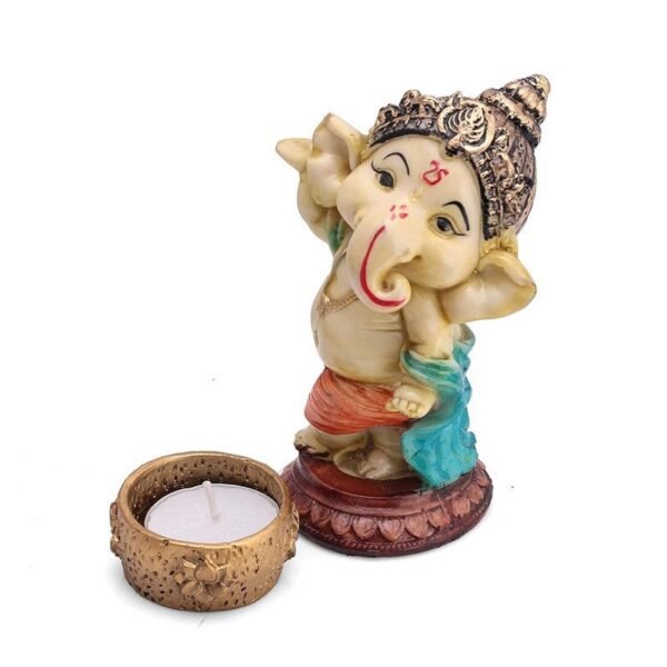 Ganesha Statue with Riddhi Siddhi - Brass, Golden Finish, 3 Inches, Symbol of Good Fortune & Prosperity for Hindu Homes