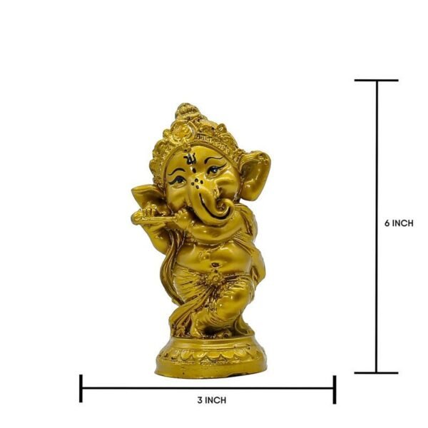 Handcrafted Resin Lord Ganesha Flute Playing Statue Gold Baby Ganesh Idol for Puja Room, Home & Temple Decor, Spiritual Gift for Diwali & Ganesh Chaturthi