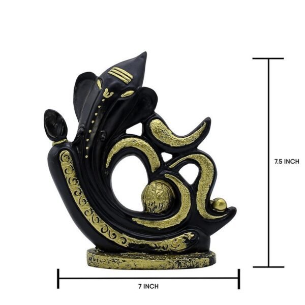 Black & Gold Resin LordGanesha Statue with OM Script Decorative Puja Room & Home Temple Idol, Spiritual Showpiece for Diwali, Ganesh Chaturthi & Good Luck Gift