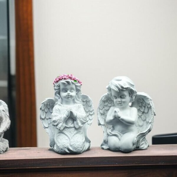 Decorative Angel Figurines Set of 2, White Praying Angels with Wings, 6 Inch Height, Garden Home Decor