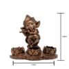 Polyresin Ganesha Flute Tea Light Candle Holder Antique Copper LordGanesha Statue with 3 Lotus Tea Lights for Puja Room, Home Decor, Diwali & Ganesh Chaturthi Gift