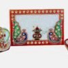 Handcrafted Marble Ganesha Chowki with Diya Decorative PUJA Thali Set for Roli, Chawal, Temple & Home decor Festive Diwali & Ganesh Chaturthi Gift