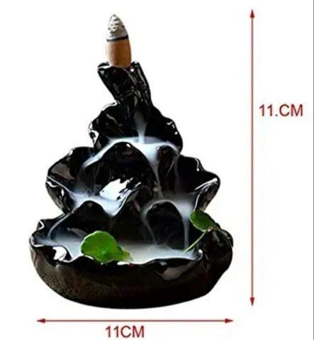 Black Ceramic Waterfall Backflow Incense Burner Lotus Leaf Design, Aromatherapy Incense Cone Holder for Home, Yoga & Meditation decor