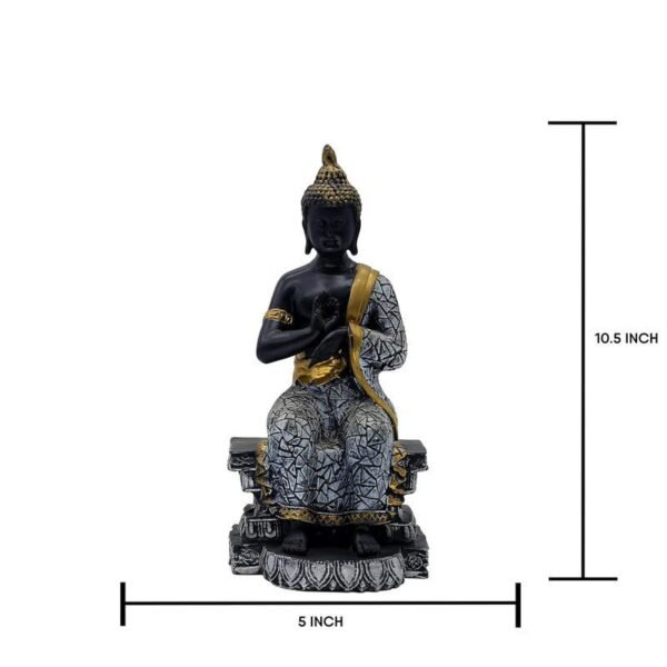 Buddha Sculpture Home Decor, Black and Gold Mosaic Design, 26.7 cm x 12.7 cm,Resin Mindfulness Figurine in Black & Gold, Meditation Statue for Living Room, Desk & Spiritual Gift