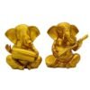 Set of 2 Musical Lord Ganesha Idols | Golden Ganpati Playing Tabla & Sitar | Polyresin Ganesh Statue for Home Decor, Pooja Room, Office & Festive Gift
