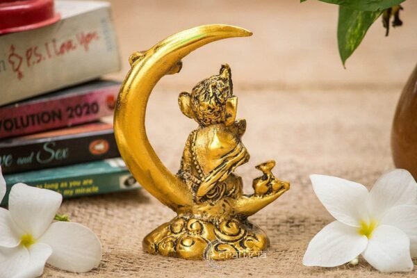 Golden Ganesha Statue on Crescent Moon - Hindu Deity Figurine for Spiritual Peace Golden Ganesha Statue on Crescent Moon - Hindu Deity Figurine for Spiritual Peace