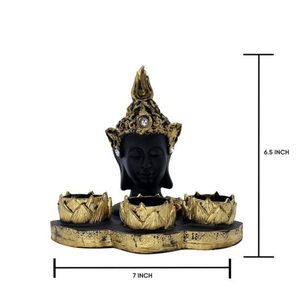 Resin Buddha Head Tealight Candle Holder Black & Gold Statue with 3 Lotus Votive Stands, 7 Home & Garden decor for Meditation & Spiritual Gift
