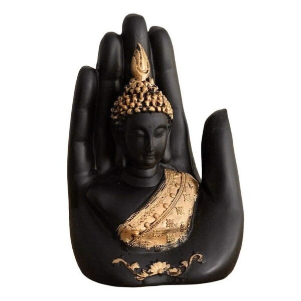 Hand-Crafted Buddha Hand Mudra Statue, Black & Gold Resin Ornament, Ideal for Home Decor, Desk, Prayer Altar & Spiritual Gift