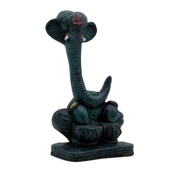 Abstract Long Trunk Ganesha Idol Matte Black Ganpati Statue with Damru for Home Decor, Office Desk & Gift 6 Inch Modern Polyresin Showpiece