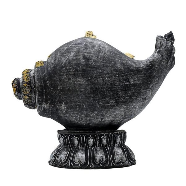Golden Ganesha Statue Sitting on Diwali Lamp - Black and Gold - Hindu God Decorative Figurine for Home Office Table - 7 Inches