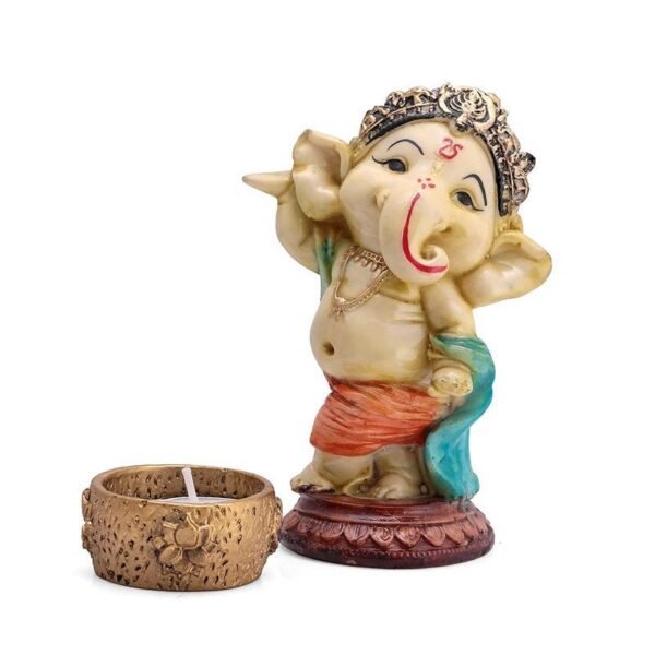 Ganesha Statue with Riddhi Siddhi - Brass, Golden Finish, 3 Inches, Symbol of Good Fortune & Prosperity for Hindu Homes