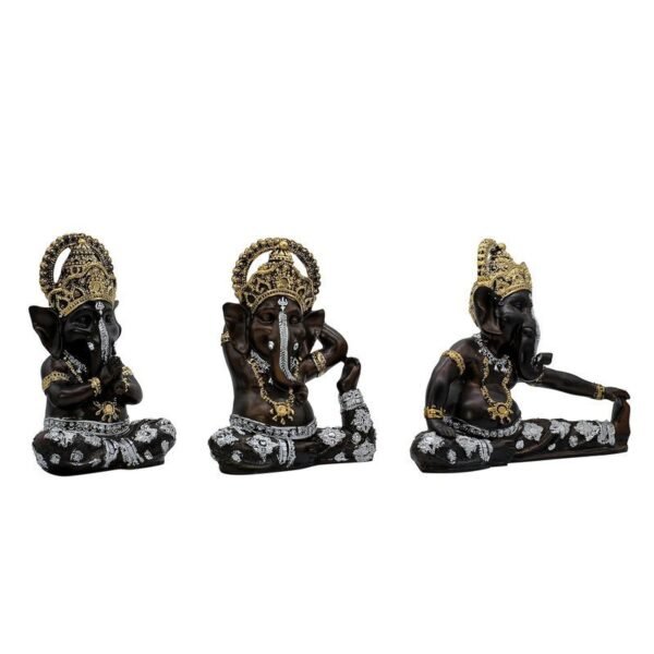 Set of 3 Lord Ganesha Idols for Home Decor | Black Polyresin Ganpati Statue with Gold & Silver Detailing | Decorative Murti for Pooja Room, Office, Gift & Festive Decor