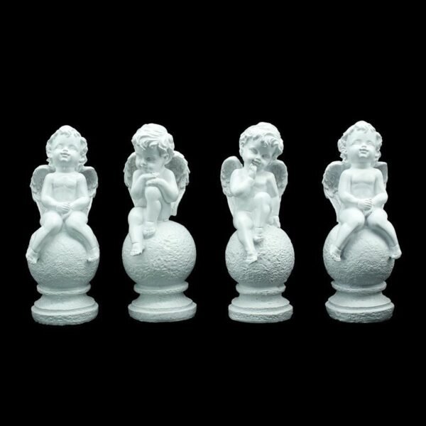 White Angel Figurine Set of 4, Decorative Garden Statues, 8 Inch Height, 3-3.5 Inch Width