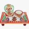 Handcrafted Marble Ganesha Chowki with Diya Decorative PUJA Thali Set for Roli, Chawal, Temple & Home decor Festive Diwali & Ganesh Chaturthi Gift