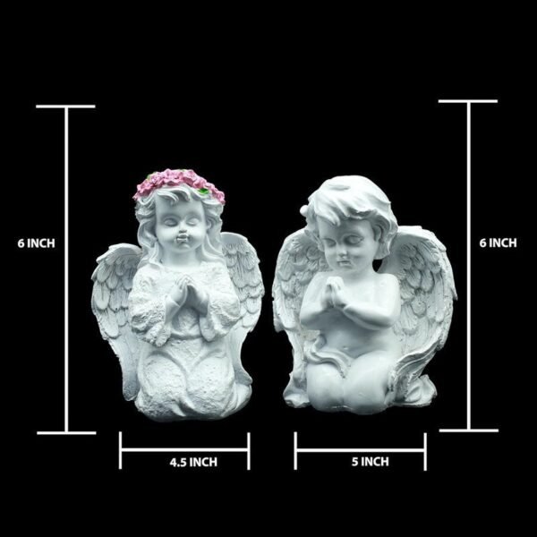 Decorative Angel Figurines Set of 2, White Praying Angels with Wings, 6 Inch Height, Garden Home Decor