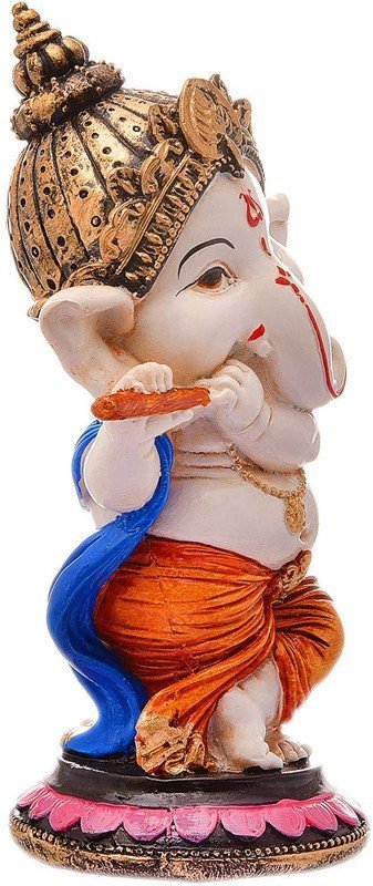 Polyresin Baby Ganesha Flute Statue HandPainted Lord Ganpati Idol for Puja Room, Home & Office decor, Spiritual Gift for Diwali & Ganesh Chaturthi