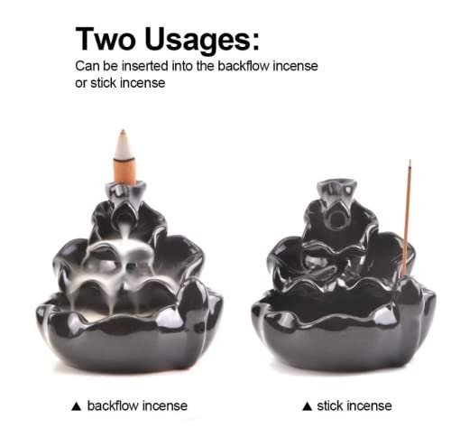 Black Ceramic Waterfall Backflow Incense Burner Lotus Leaf Design, Aromatherapy Incense Cone Holder for Home, Yoga & Meditation decor