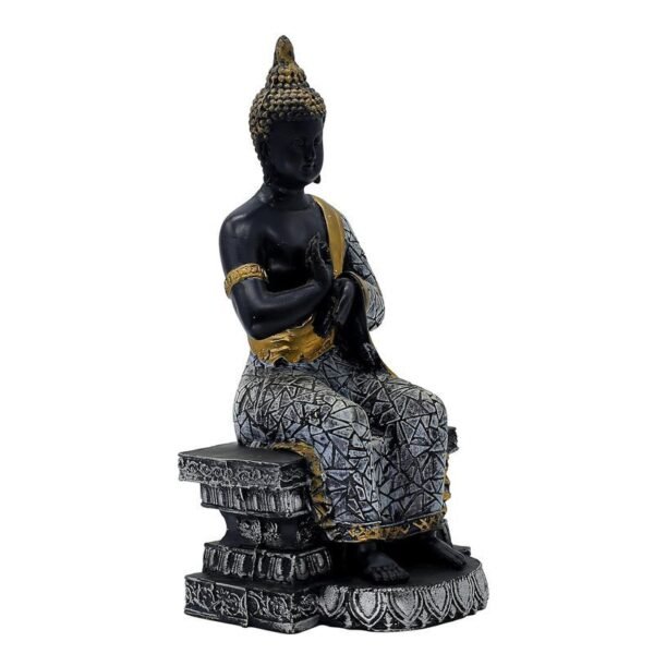 Buddha Sculpture Home Decor, Black and Gold Mosaic Design, 26.7 cm x 12.7 cm,Resin Mindfulness Figurine in Black & Gold, Meditation Statue for Living Room, Desk & Spiritual Gift