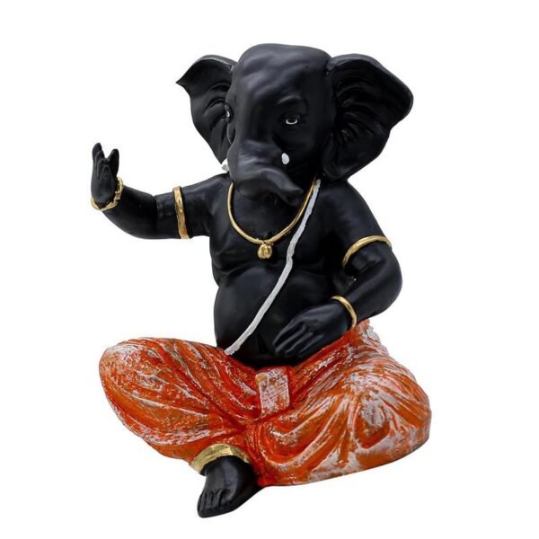 Black Lord Ganesha Idol with Orange Dhoti | Polyresin Ganpati Statue for Home Decor, Pooja Room, Office & Festive Gift | Decorative Ganesh Murti 6 Inch