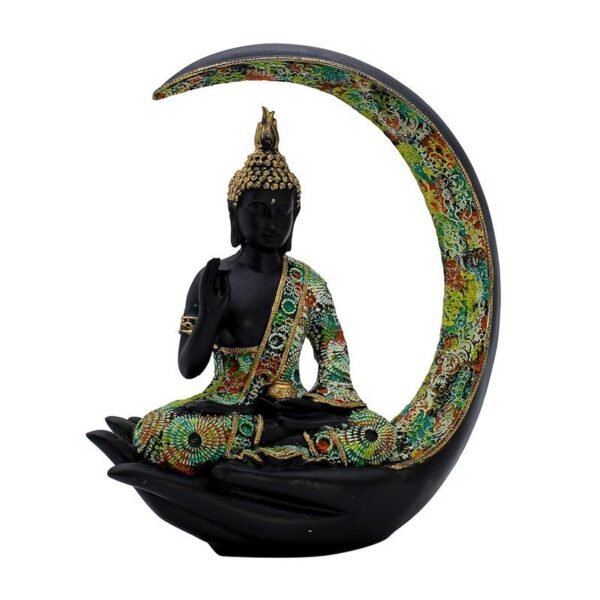 Resin Buddha Hand Statue Black & Gold Abhaya Mudra Sculpture with Seated Buddha, Zen Home decor, Meditation Accent & Spiritual Gift