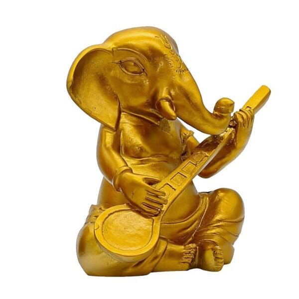 Golden Lord Ganesha Idol Playing Sitar | Musical Ganpati Statue in Polyresin for Home Decor, Pooja Room, Car Dashboard & Festive Gift | Decorative Ganesh Murti 5 Inch