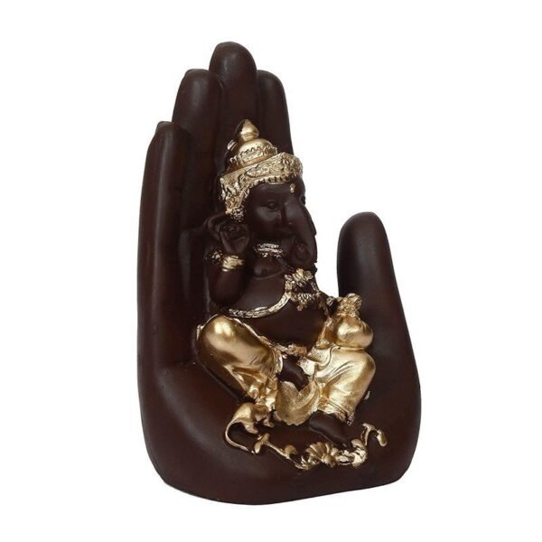 Elegant Lord Ganesha Idol in Hand Design | Black & Gold Polyresin Ganpati Statue for Home, Office & Car Dashboard Decor 6 Inch