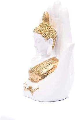 Polyresin Hand Palm Buddha Idol Showpieces for Living Room,Gift Items for Diwali,Decoration Item for Home decor,Table Decorations(White Buddha)