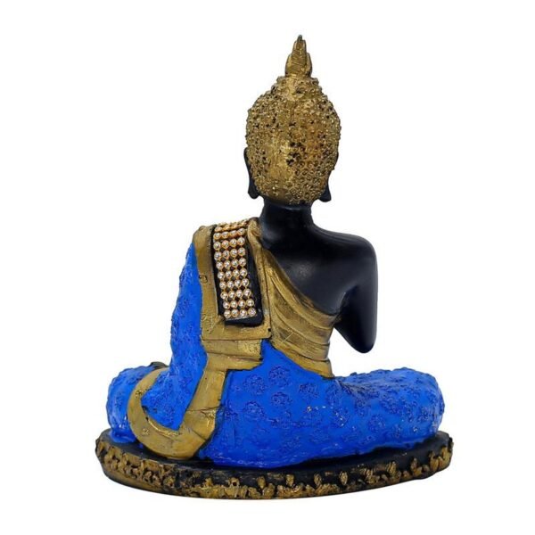 Thai Buddha Statue with Crystal Accents, Black and Blue, 7.5 x 6 inch, Meditation Decor