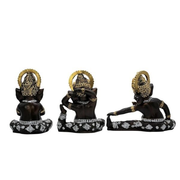 Set of 3 Lord Ganesha Idols for Home Decor | Black Polyresin Ganpati Statue with Gold & Silver Detailing | Decorative Murti for Pooja Room, Office, Gift & Festive Decor