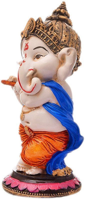 Polyresin Baby Ganesha Flute Statue HandPainted Lord Ganpati Idol for Puja Room, Home & Office decor, Spiritual Gift for Diwali & Ganesh Chaturthi