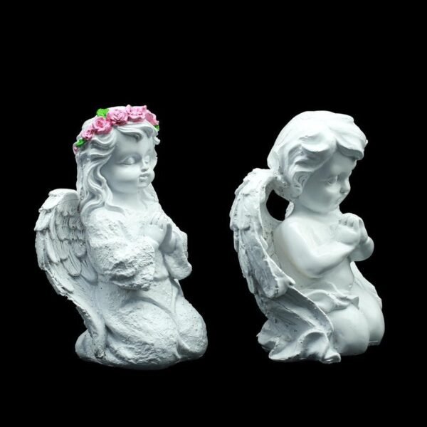 Decorative Angel Figurines Set of 2, White Praying Angels with Wings, 6 Inch Height, Garden Home Decor