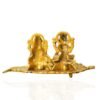 Brass Lakshmi Ganesha Diya Holder on Leaf Puja Plate GoldTone Hindu Deity Statue with Diya for Temple & Home Altar decor, Diwali & Housewarming Gift