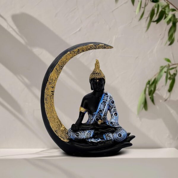 Antique Meditating Moon Buddha Statue Showpiece for Home Decor - Office Decor - Gifting - Lord Buddha Idol Polyresin Decorative Figurine