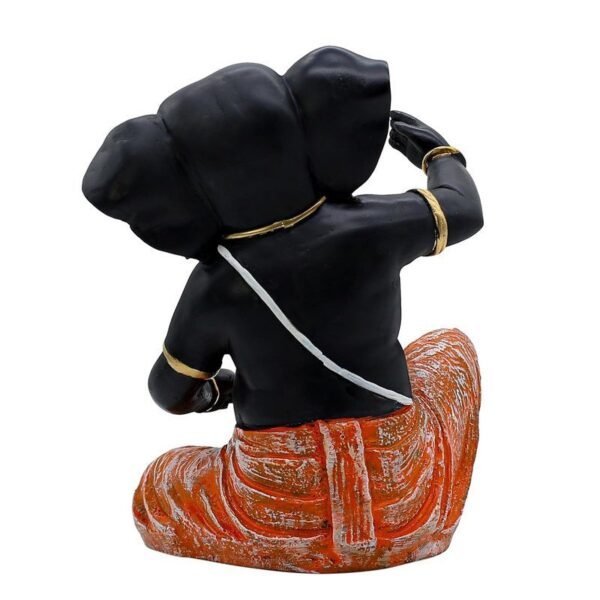 Black Lord Ganesha Idol with Orange Dhoti | Polyresin Ganpati Statue for Home Decor, Pooja Room, Office & Festive Gift | Decorative Ganesh Murti 6 Inch