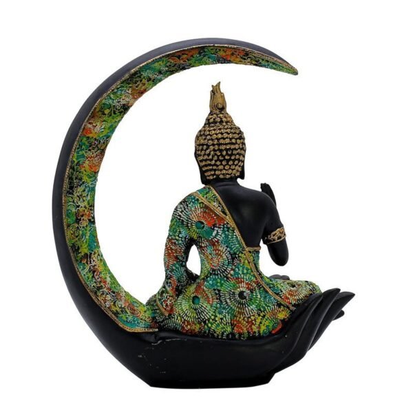 Resin Buddha Hand Statue Black & Gold Abhaya Mudra Sculpture with Seated Buddha, Zen Home decor, Meditation Accent & Spiritual Gift