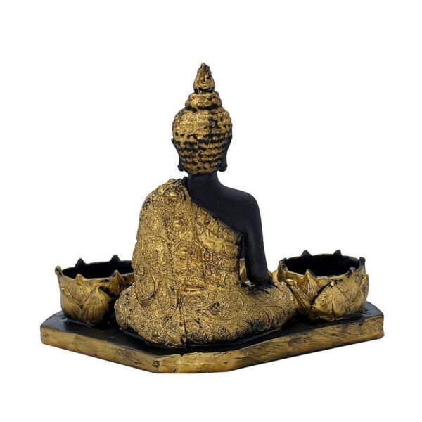 Resin Buddha Head Candle Holder with 3 Lotus Tealight Stands Black & Gold Decorative Showpiece for Home, Altar & Spiritual Gifting