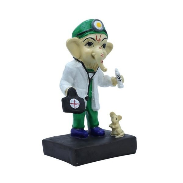 Doctor Ganesha Idol Lord Ganpati Statue in Doctor Avatar with Mouse Polyresin Showpiece for Home, Clinic, Hospital, Gift for Doctors 8 Inch