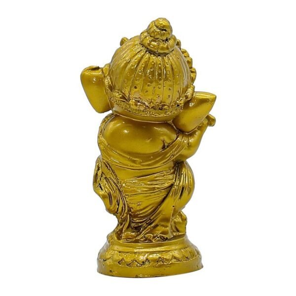 Handcrafted Resin Lord Ganesha Flute Playing Statue Gold Baby Ganesh Idol for Puja Room, Home & Temple Decor, Spiritual Gift for Diwali & Ganesh Chaturthi