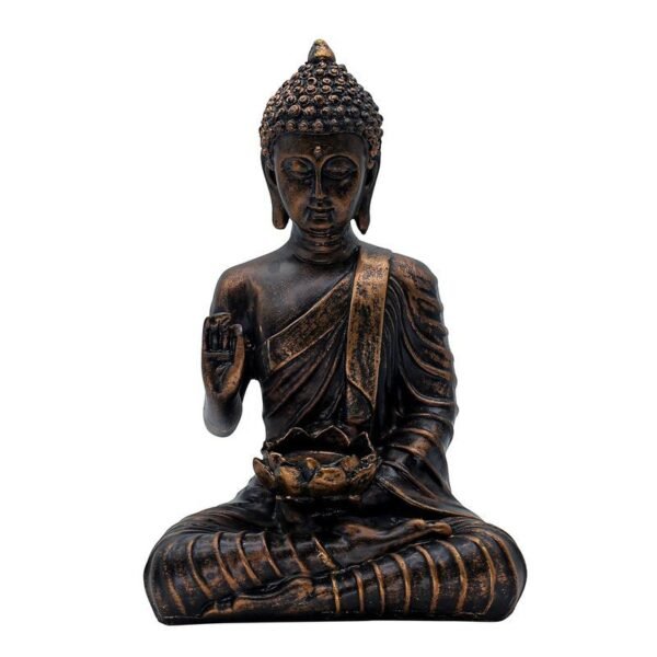 Meditation Buddha Statue with Lotus Bowl for Office Decor, Bronze Antique Finish, 24.1 x 16.5 cm