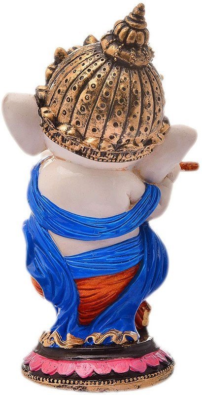 Polyresin Baby Ganesha Flute Statue HandPainted Lord Ganpati Idol for Puja Room, Home & Office decor, Spiritual Gift for Diwali & Ganesh Chaturthi
